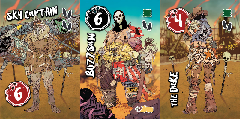 These are the Raider cards you draw when engaging in combat. The big number is how many hits it takes to kill them.